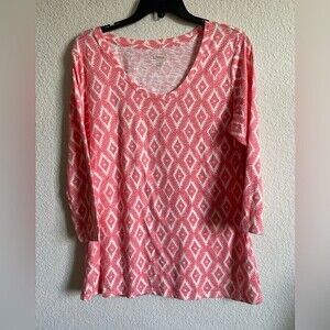LL Bean western country Womens 3/4 sleeve shirt  L diamond pink top boho
